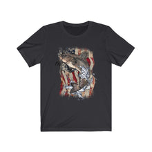 Load image into Gallery viewer, Blue Catfish On American Flag On Superior Bella+Canvas3001